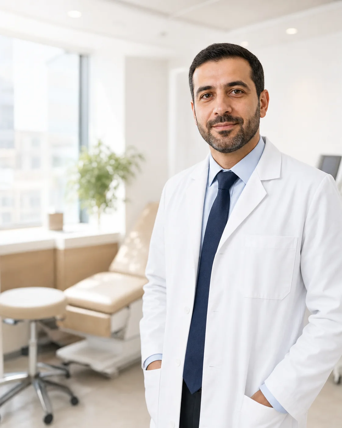 Male doctor in a bright private clinic