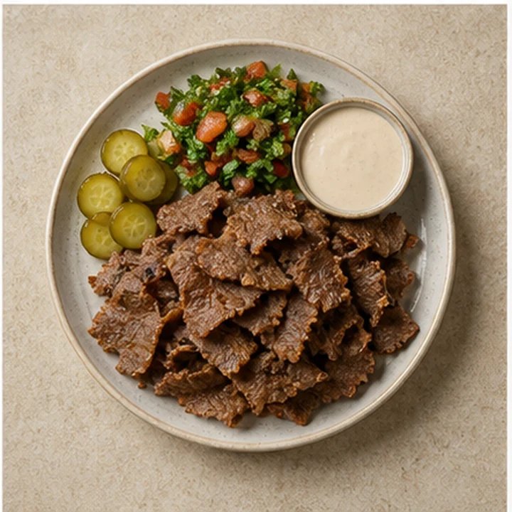 شاورما لحمة مع أرز ومزّات