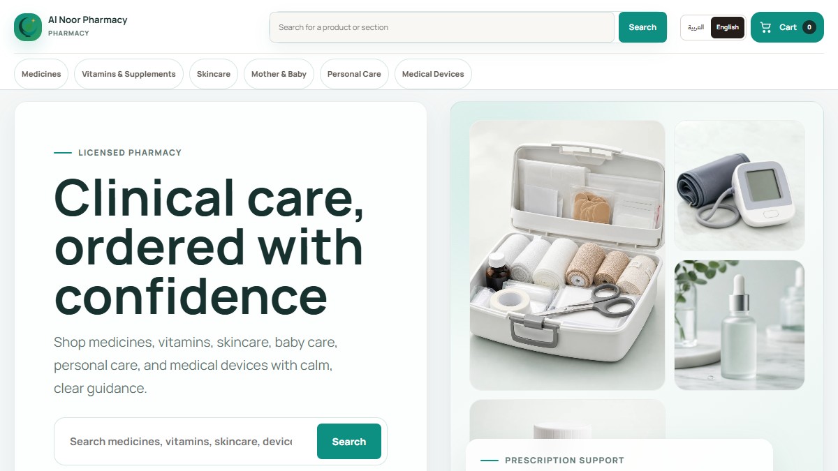 Al Noor Pharmacy website screenshot